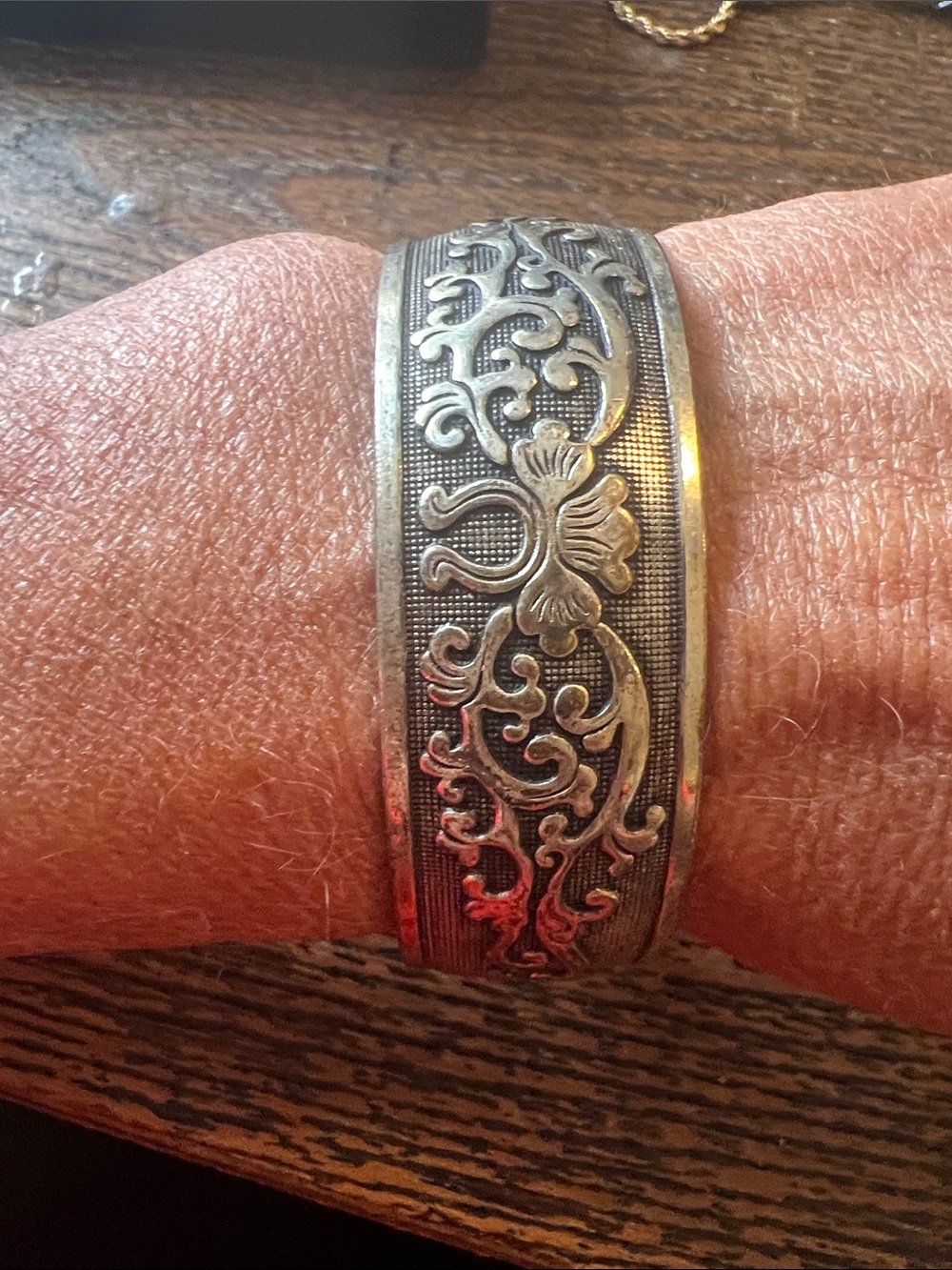 Vintage Sterling Silver ornate cuff bracelet Chinese